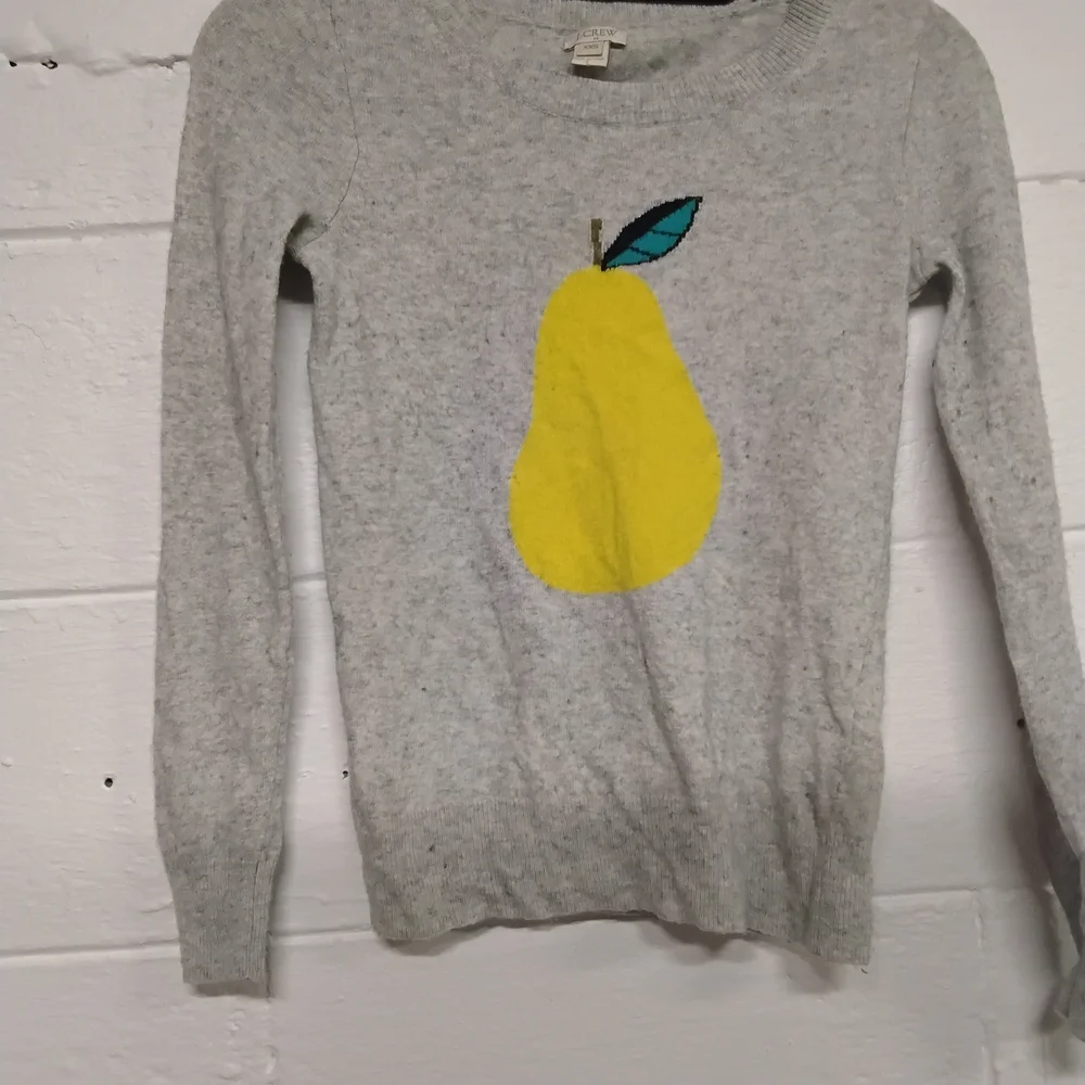 J. Crew Light Gray Top with Yellow Pear Graphic